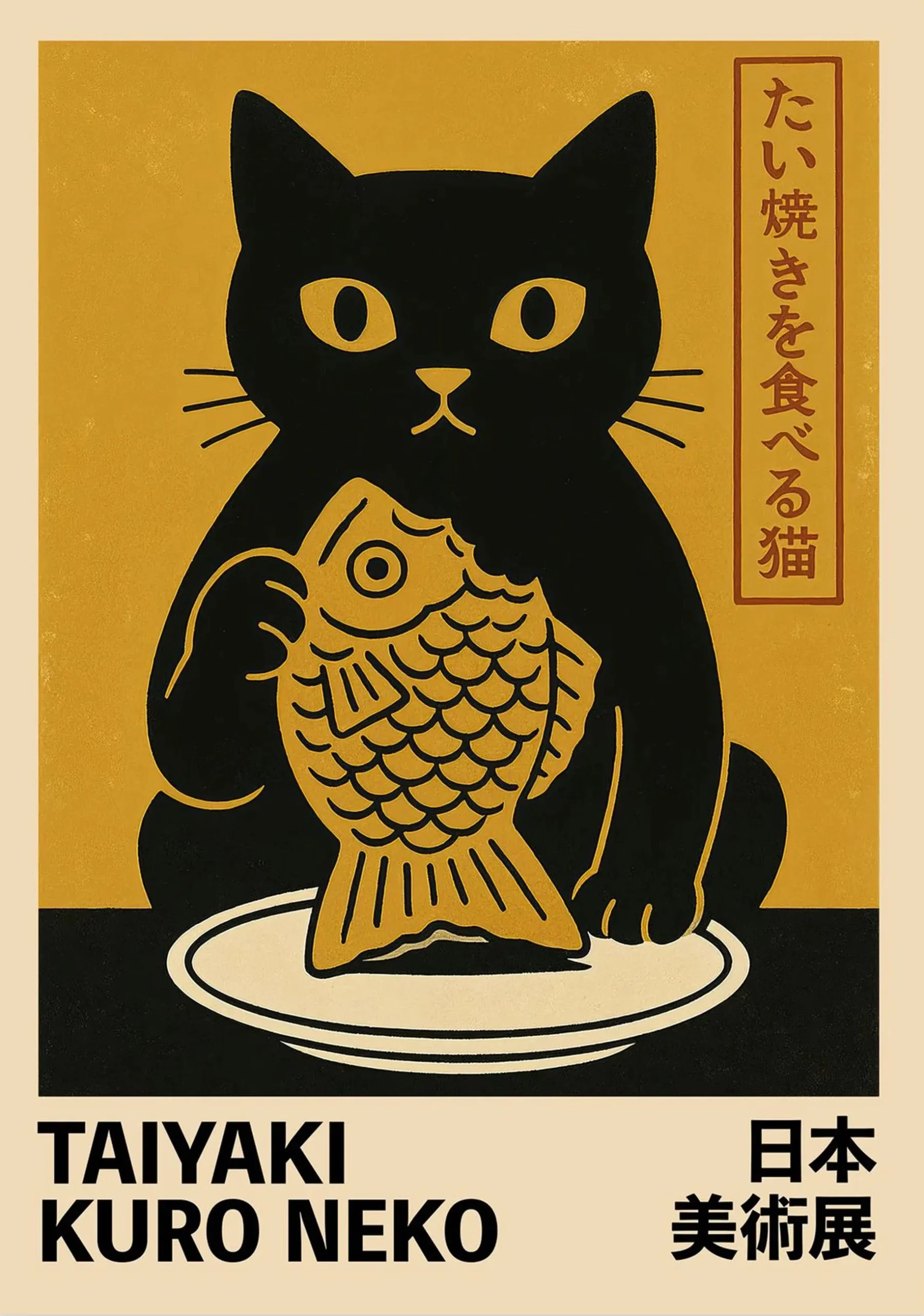 Kot Maneki Neko z ramenem - plakat japoński Niebieski