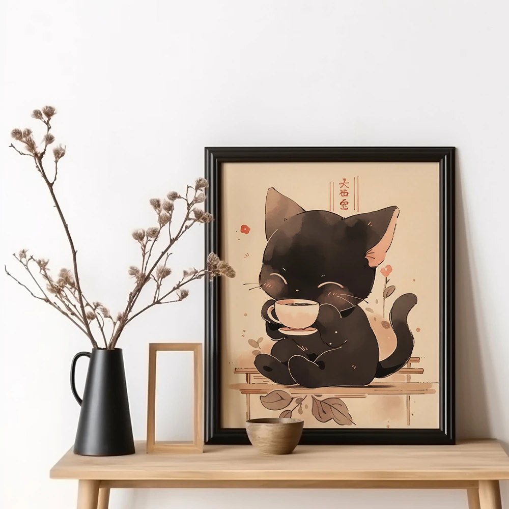 Plakat kot ramen kawaii do kuchni Burgundia