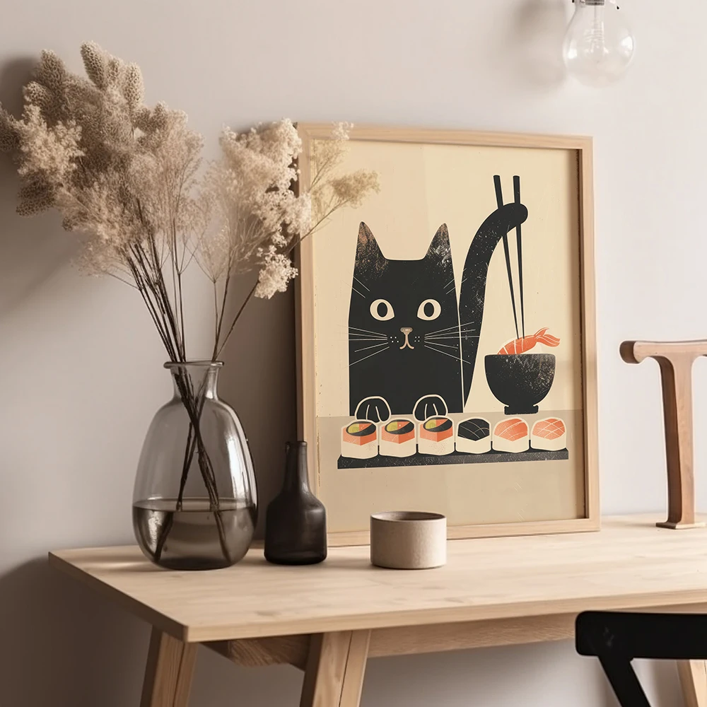 Plakat kot ramen kawaii do kuchni Czerwony