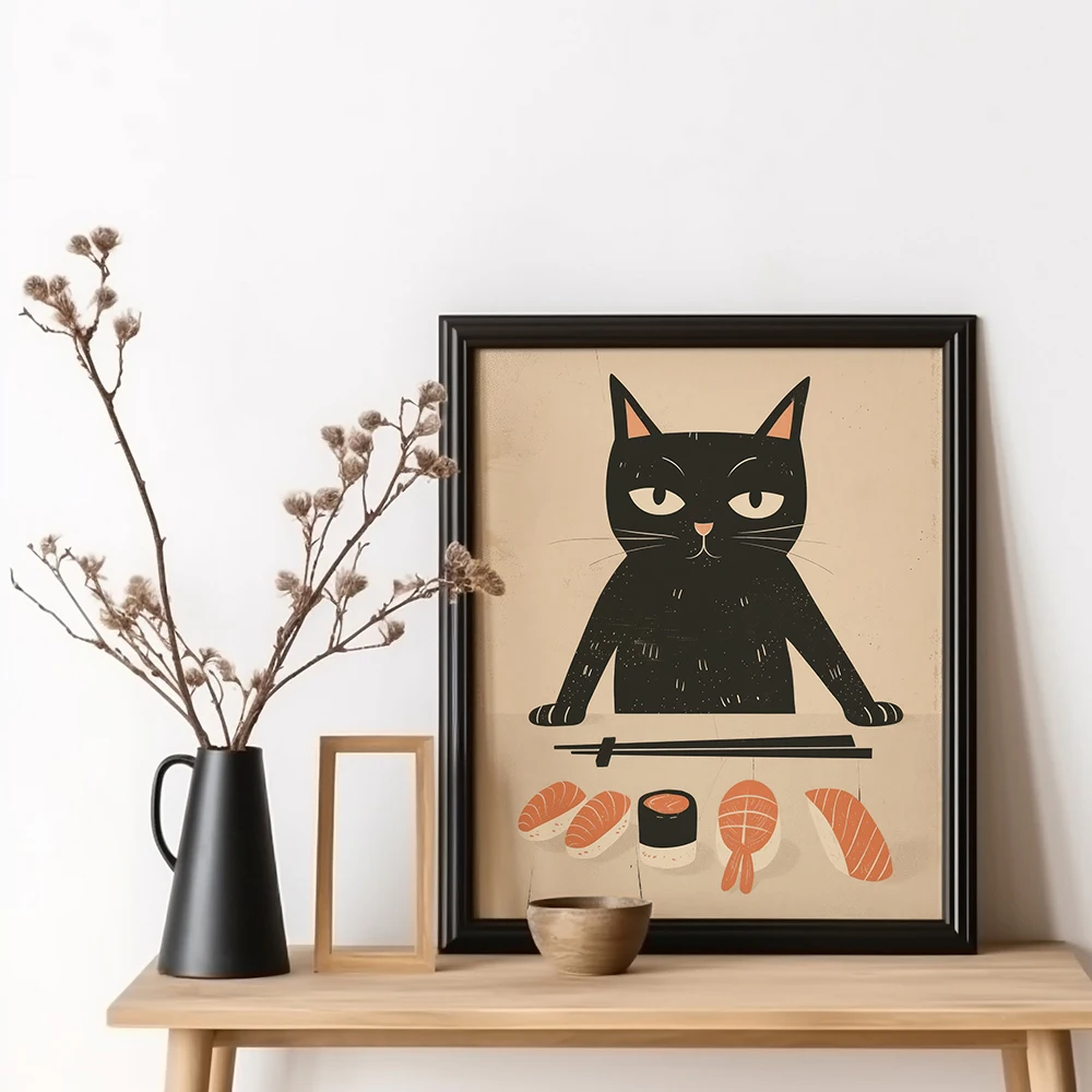 Plakat kot ramen kawaii do kuchni Jasnoszary