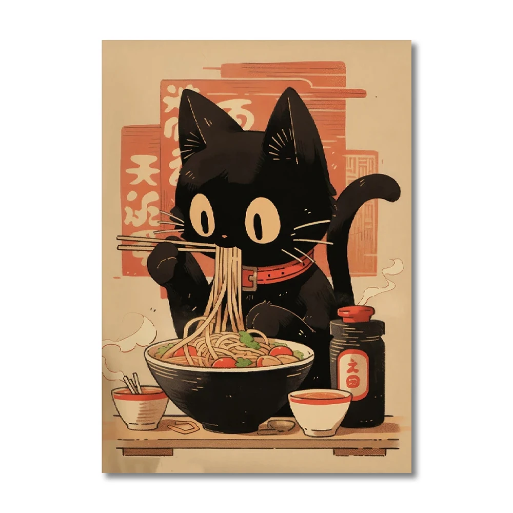 Plakat kot ramen kawaii do kuchni Jasnozielony