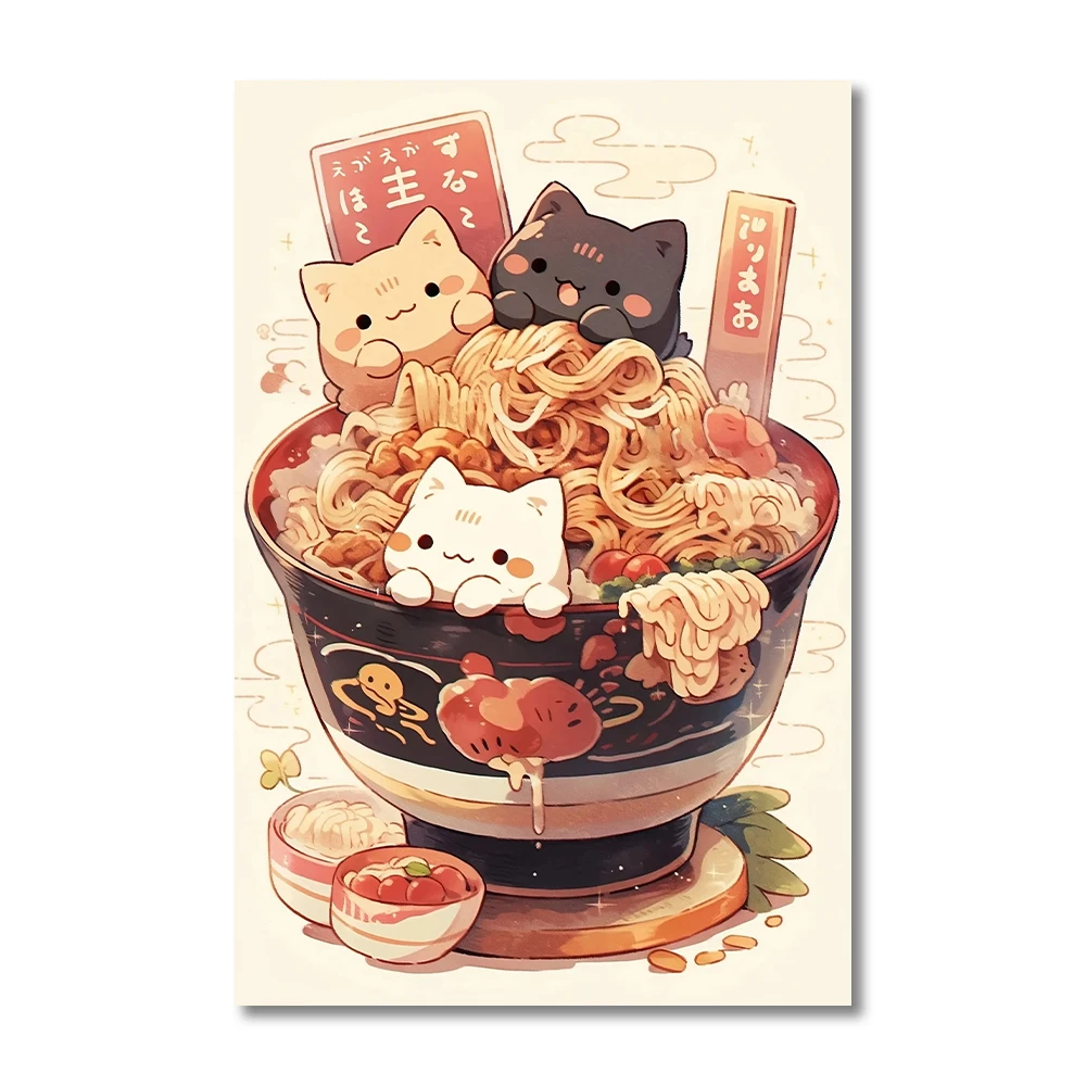 Plakat kot ramen kawaii do kuchni Wielo
