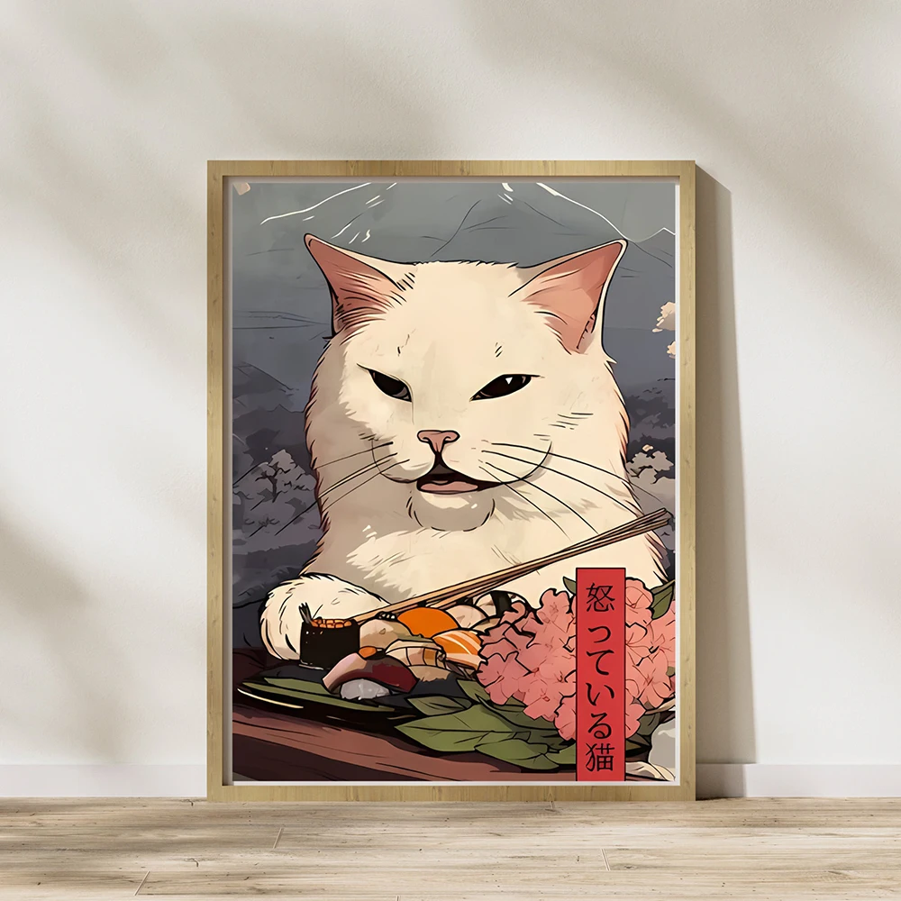 Plakat kot ramen kawaii do kuchni Zielony