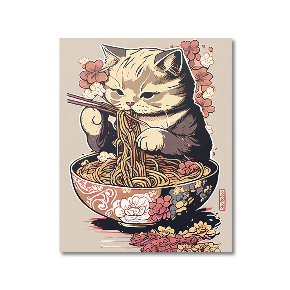 Plakat kot ramen kawaii do kuchni żółty