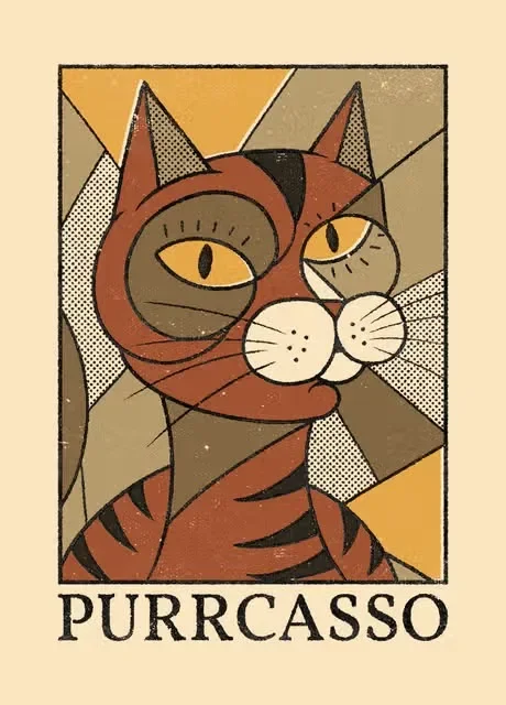 Plakat Kot Tarot Słońce i Księżyc Vintage Brązowy