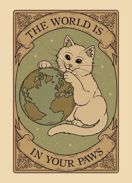Plakat Kot Tarot Słońce i Księżyc Vintage Czekolada