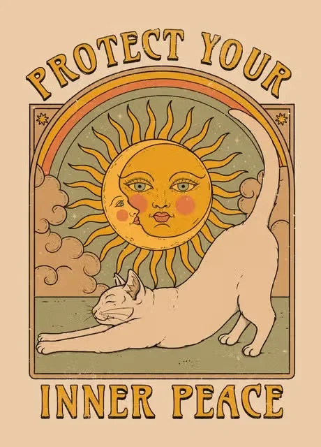 Plakat Kot Tarot Słońce i Księżyc Vintage Jasny