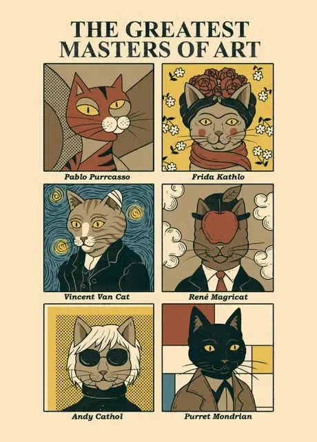Plakat Kot Tarot Słońce i Księżyc Vintage śliwka