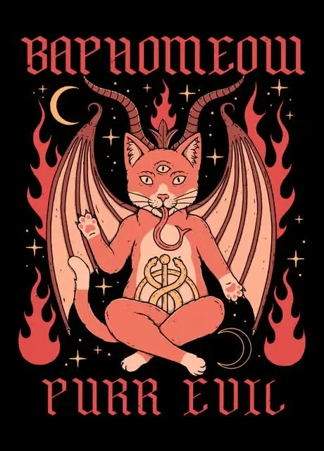 Plakat Kot Tarot Słońce i Księżyc Vintage Wielo