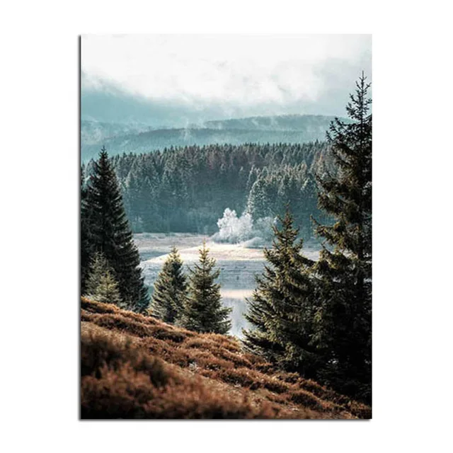 Plakat krajobraz - gorskie jezioro i las Złoto