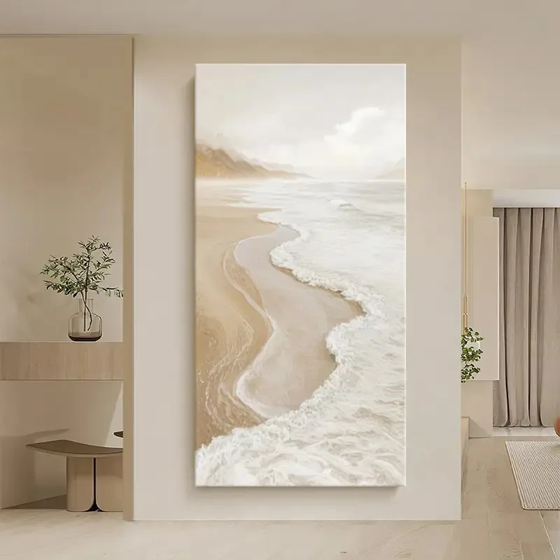 Plakat kremowe fale - spokojna plaża Biały