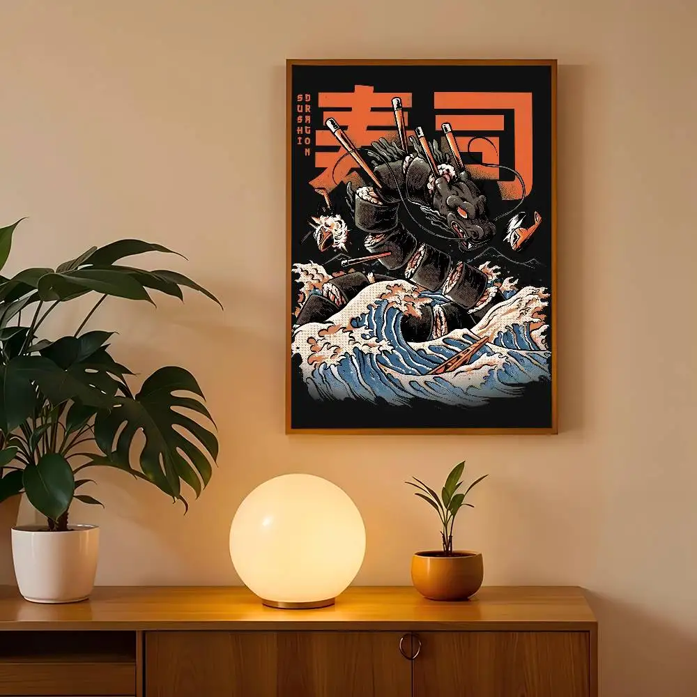 Plakat kreskówkowe sushi Biały