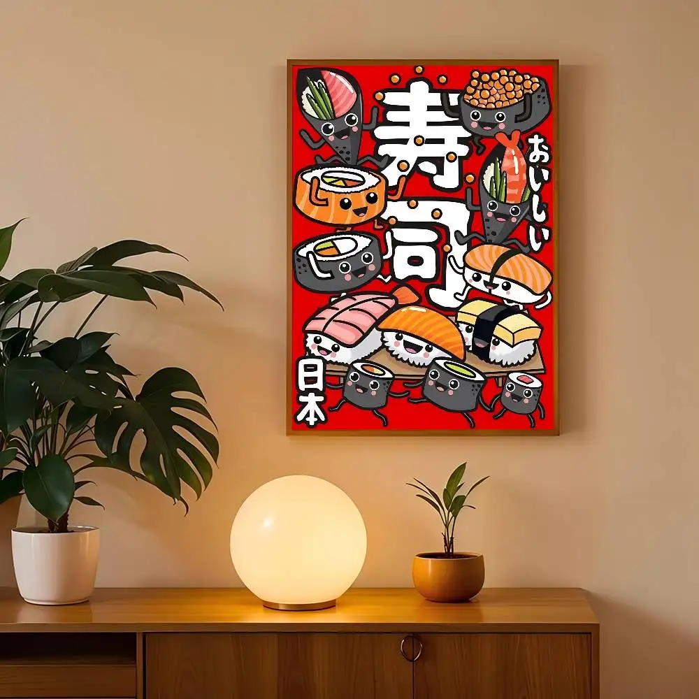 Plakat kreskówkowe sushi Różowy