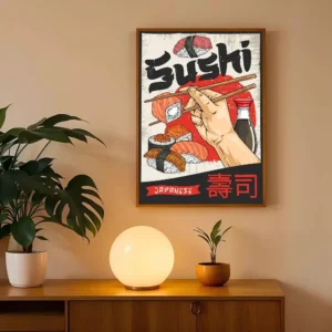 Plakat kreskówkowe sushi Srebrny
