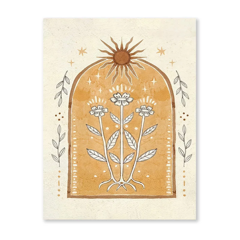 Plakat Księżyc i Słońce boho Biały