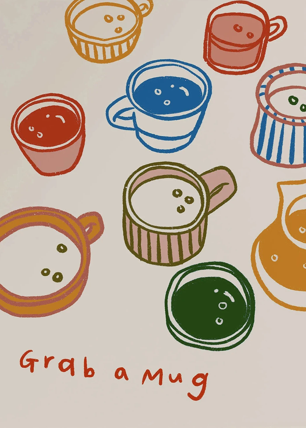Plakat kolorowe kubki do kawy i matcha Zielony