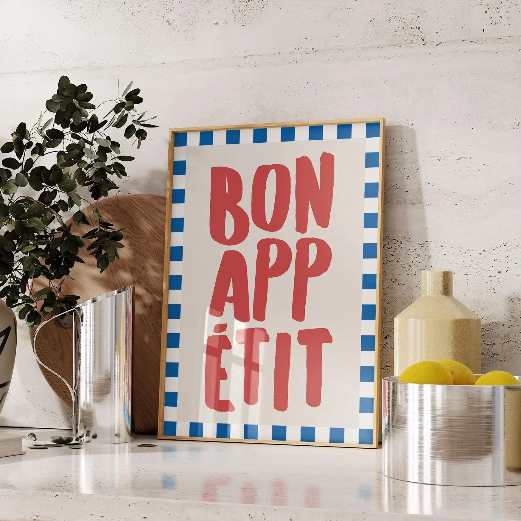 Plakat kuchenny Bon Appetit typograficzny Biały