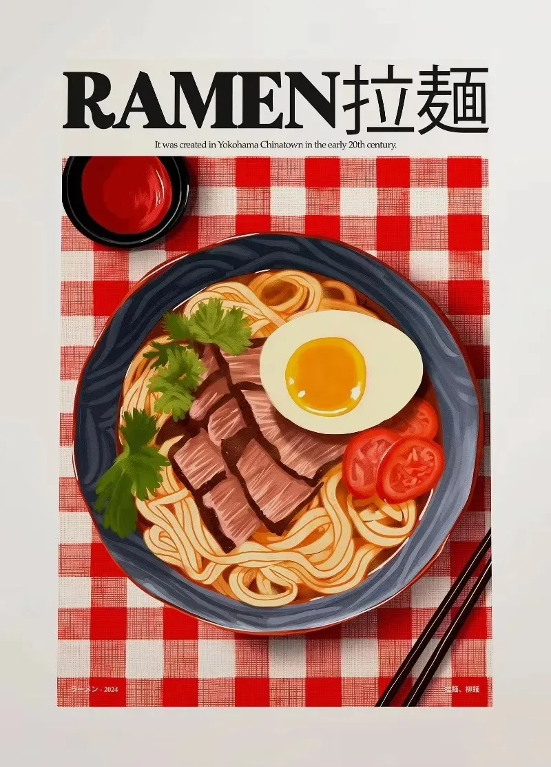 Plakat kuchenny kawa sushi ramen Czerwony