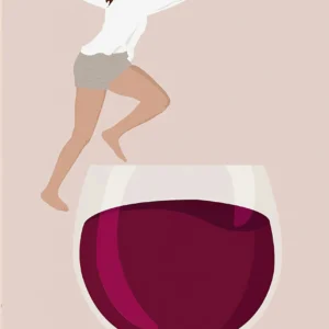 Plakat do kuchni wino kawa i kanapka abstrakcja Granatowy