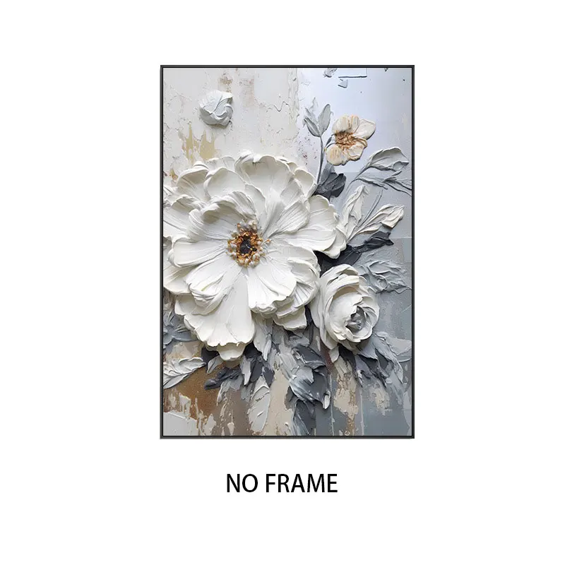 Plakat kwiatowy - bialy kwiat na plotnie Fioletowy