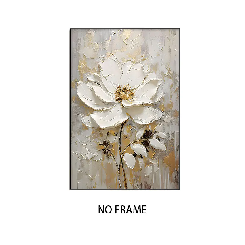 Plakat kwiatowy - bialy kwiat na plotnie Granatowy