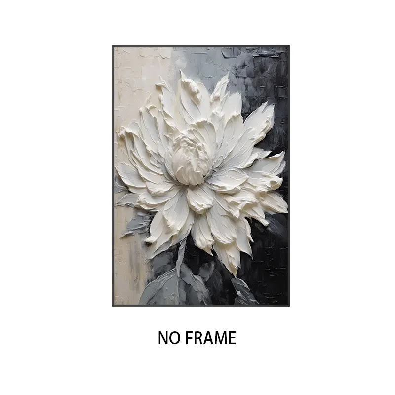 Plakat kwiatowy - bialy kwiat na plotnie Jasnoszary