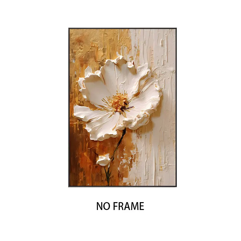 Plakat kwiatowy - bialy kwiat na plotnie Jasnozielony