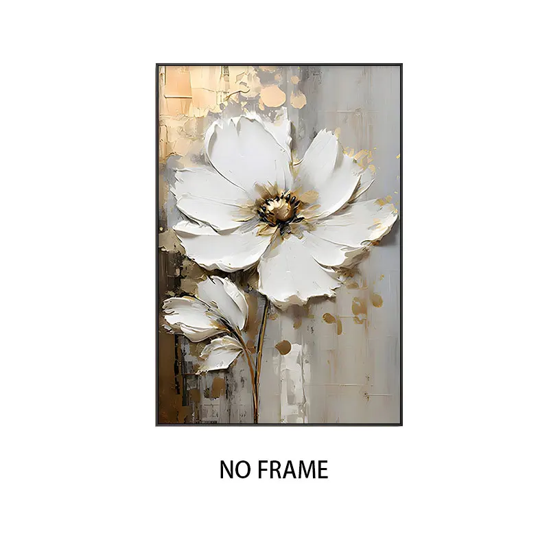 Plakat kwiatowy - bialy kwiat na plotnie Niebieski