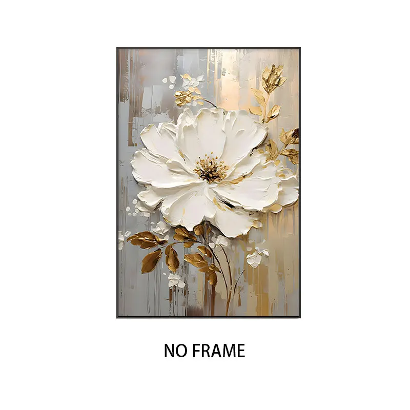 Plakat kwiatowy - bialy kwiat na plotnie Zielony