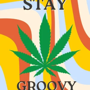 Plakat kwiatowy w stylu lat 70. hippie śliwka