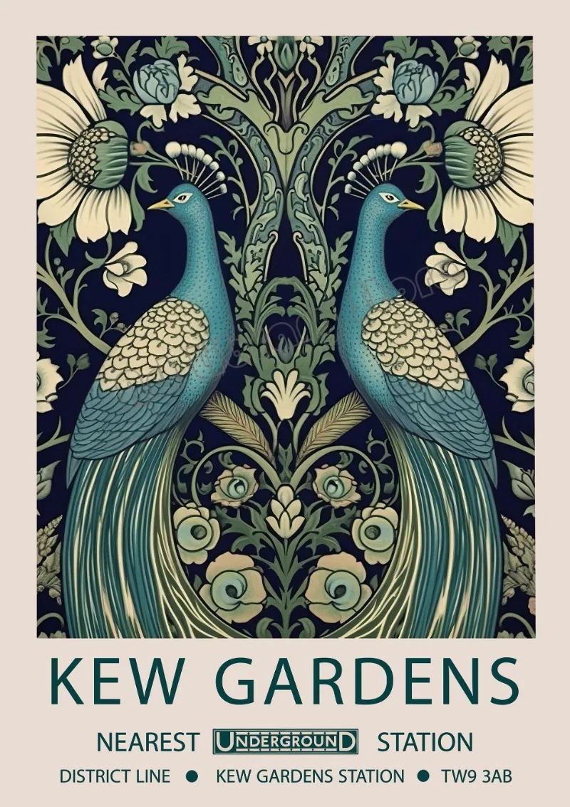 Plakat William Morris Kew Gardens - kwiatowy motyw Biały