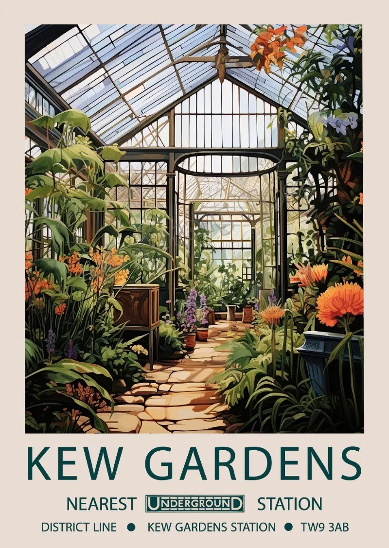 Plakat William Morris Kew Gardens - kwiatowy motyw Czarny