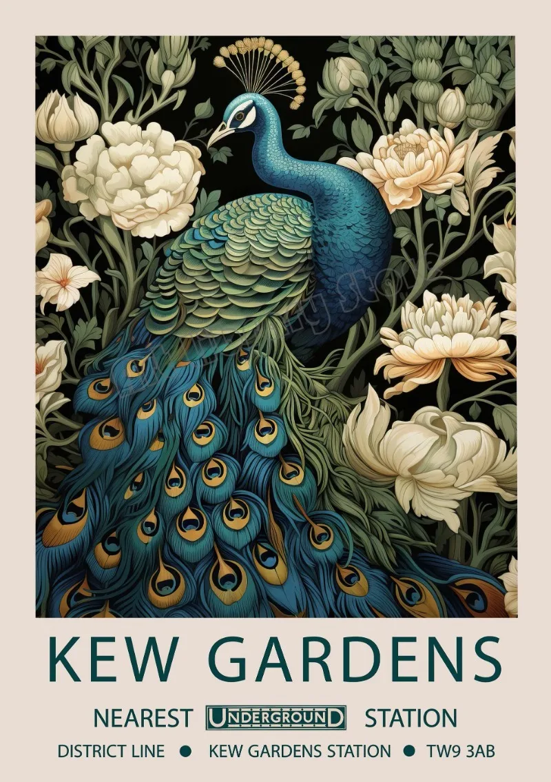 Plakat William Morris Kew Gardens - kwiatowy motyw Granatowy