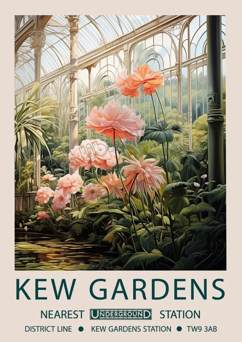 Plakat William Morris Kew Gardens - kwiatowy motyw Jasnoszary