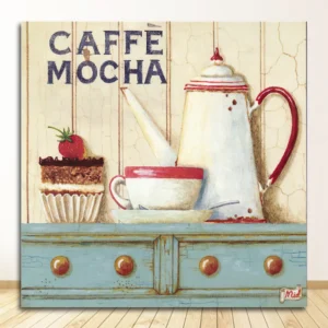 Kwiat i latte - akwarelowy plakat do kuchni Fioletowy