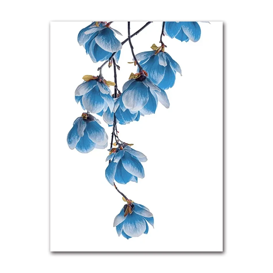 Plakat kwiaty w niebieskiej tonacji Granatowy