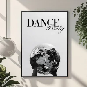 Plakat w stylu lat 70. z kulą disco Srebrny