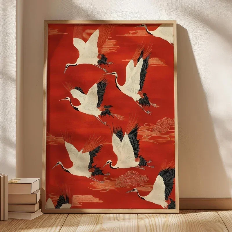 Plakat latający żuraw w stylu japońskim Fioletowy/фиолетовый