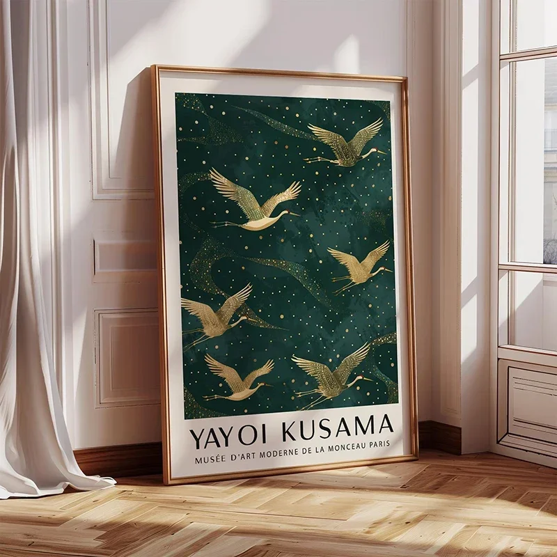 Plakat latający żuraw w stylu japońskim Złoto