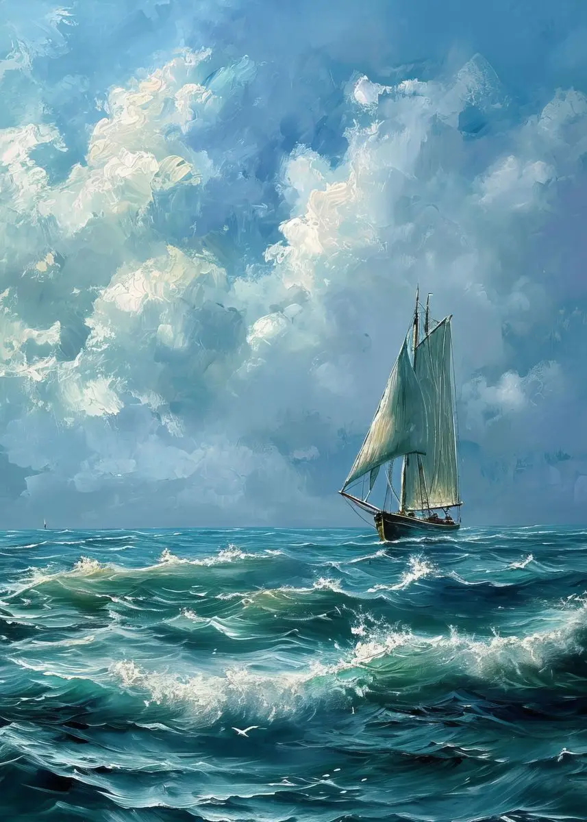 Plakat z latarnią morską i falami oceanu Granatowy