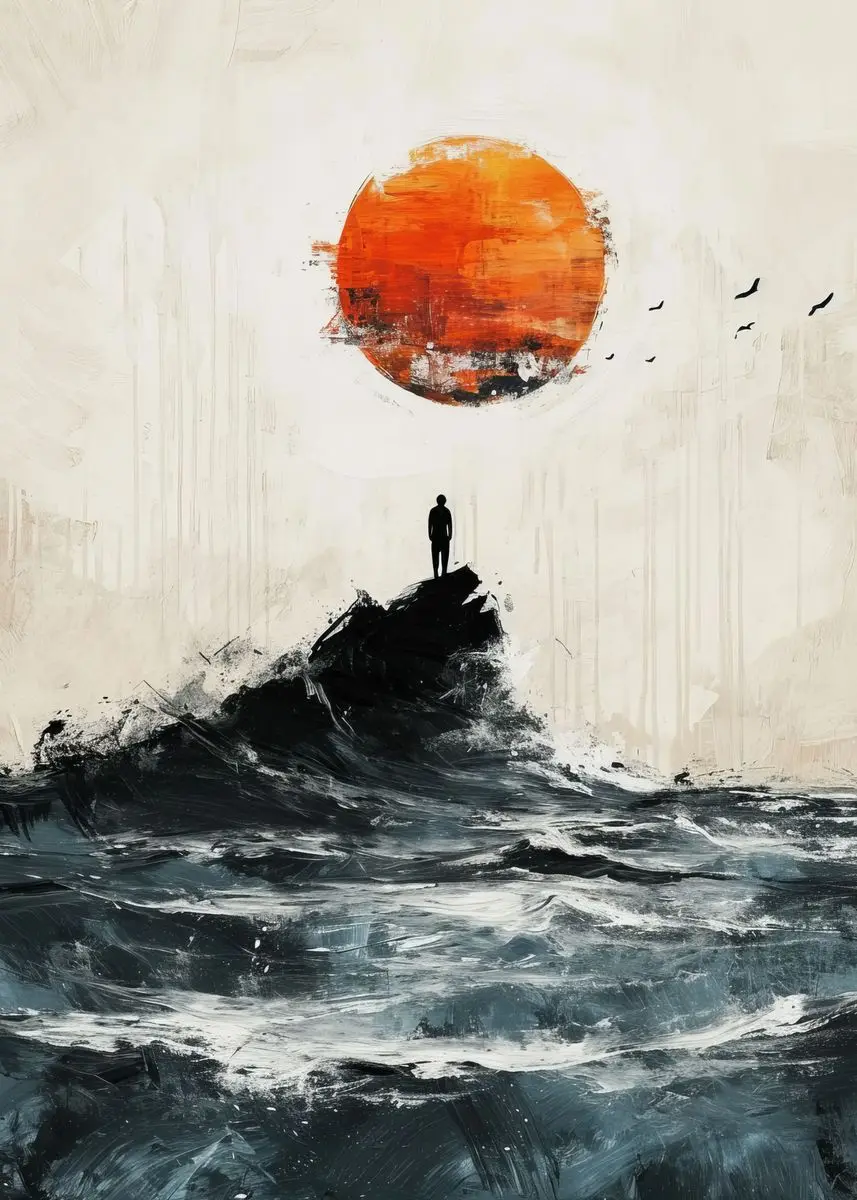 Plakat z latarnią morską i falami oceanu Niebieski