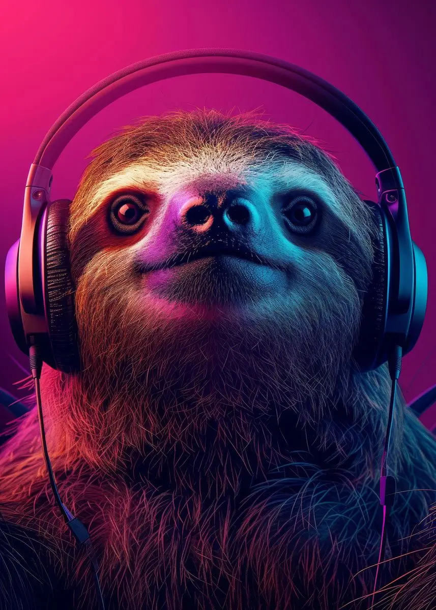 Plakat Leniwiec DJ ze słuchawkami Zielony