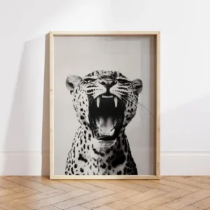 Plakat leopard czarno-biały modny Szary