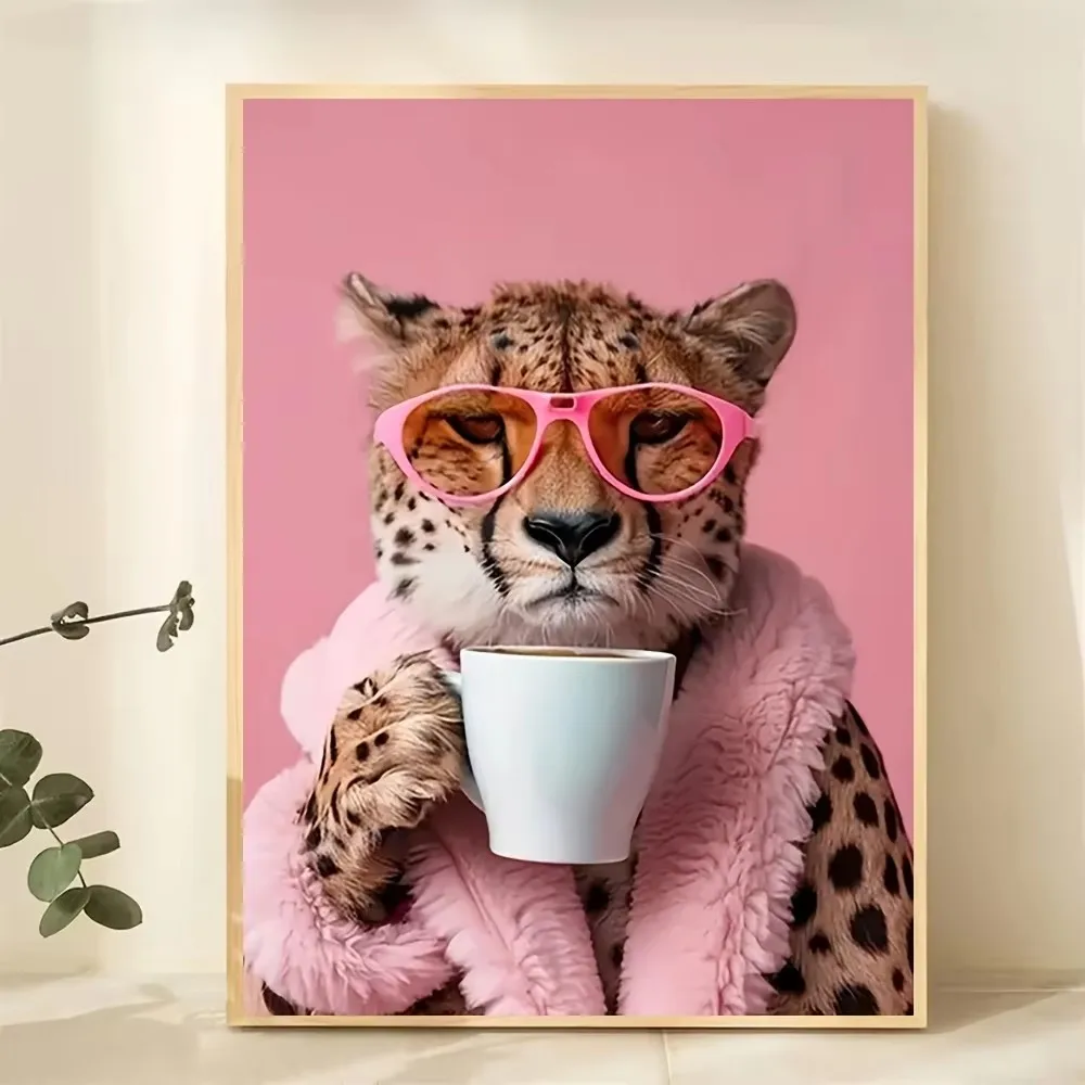 Plakat leopard afrykańskie safari retro Czarny
