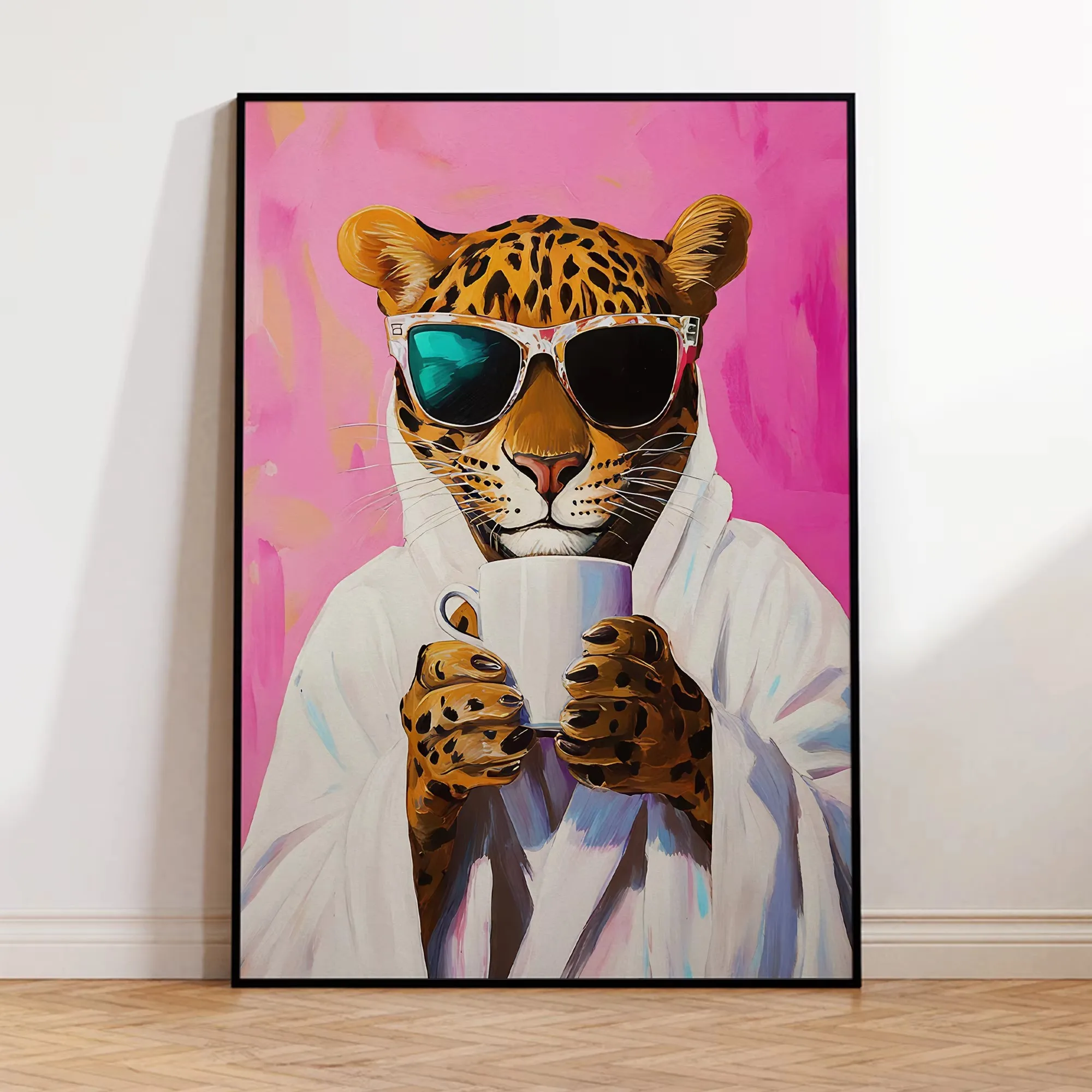 Plakat leopard afrykańskie safari retro Jasnoszary