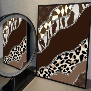 Plakat leopard tygrys i kwiaty Srebrny