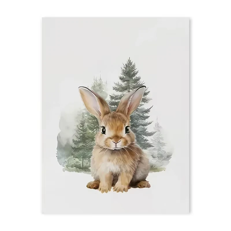 Plakat leśne zwierzęta akwarela do pokoju dziecięcego żółty