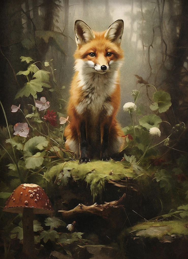 Plakat leśne zwierzęta - rustykalny las żółty