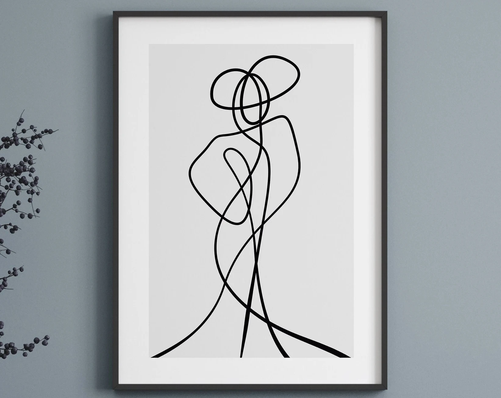 Plakat line art - abstrakcyjny rysunek kobiety Jasnoszary