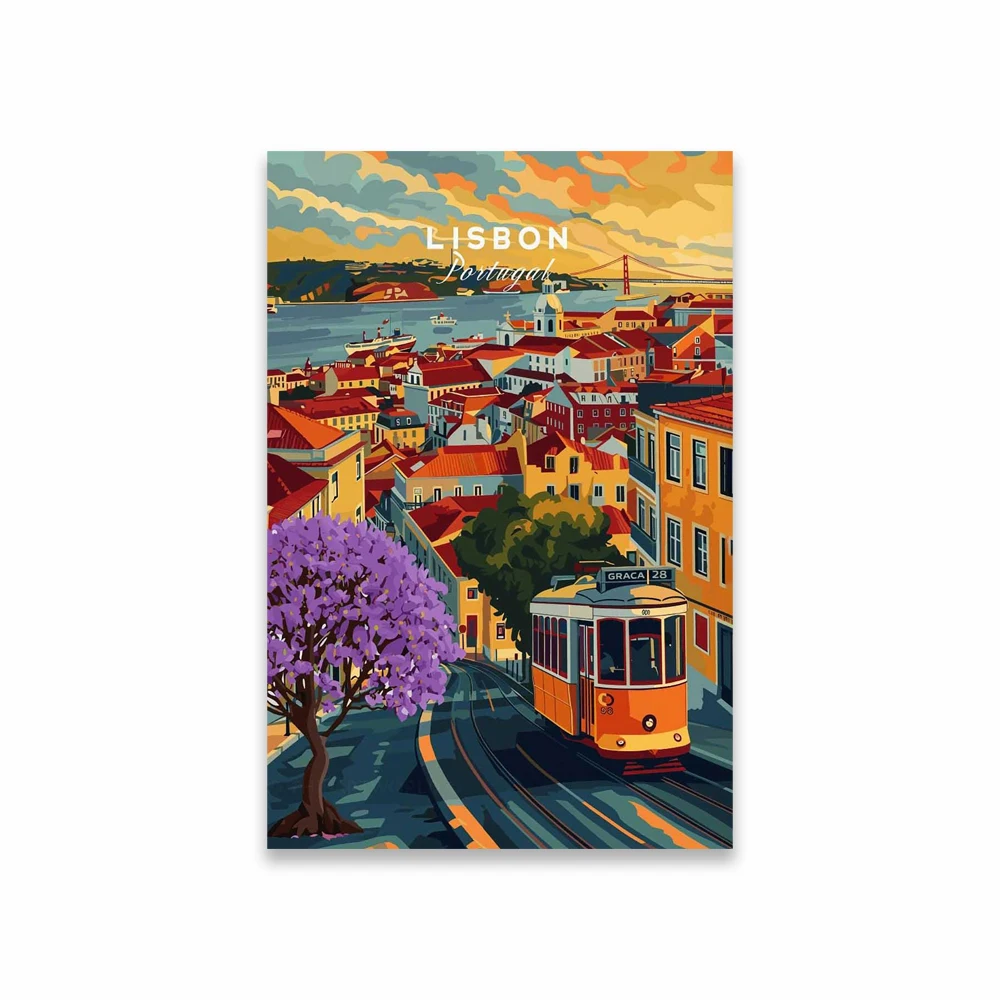 Lizbona - minimalistyczny plakat podróżniczy Czarny